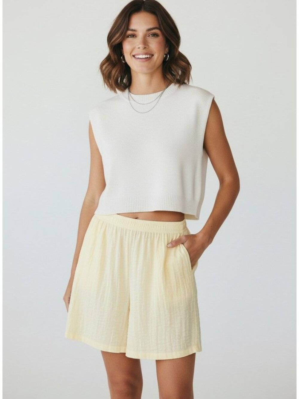 Vintage Ralph Lauren Shorts Size L Butter Yellow Cotton Wide Leg USA 80s 90s